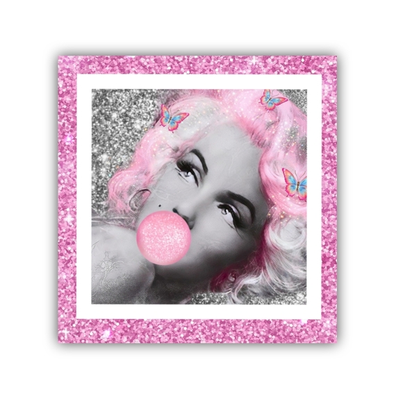 Marilyn Monroe Pink Buttefly Bubble gum Poster glittered framed pin… - Picture 1 of 2